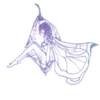 a drawing of a purple fairy on a black background