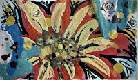 a painting of a flower with red, yellow and blue colors